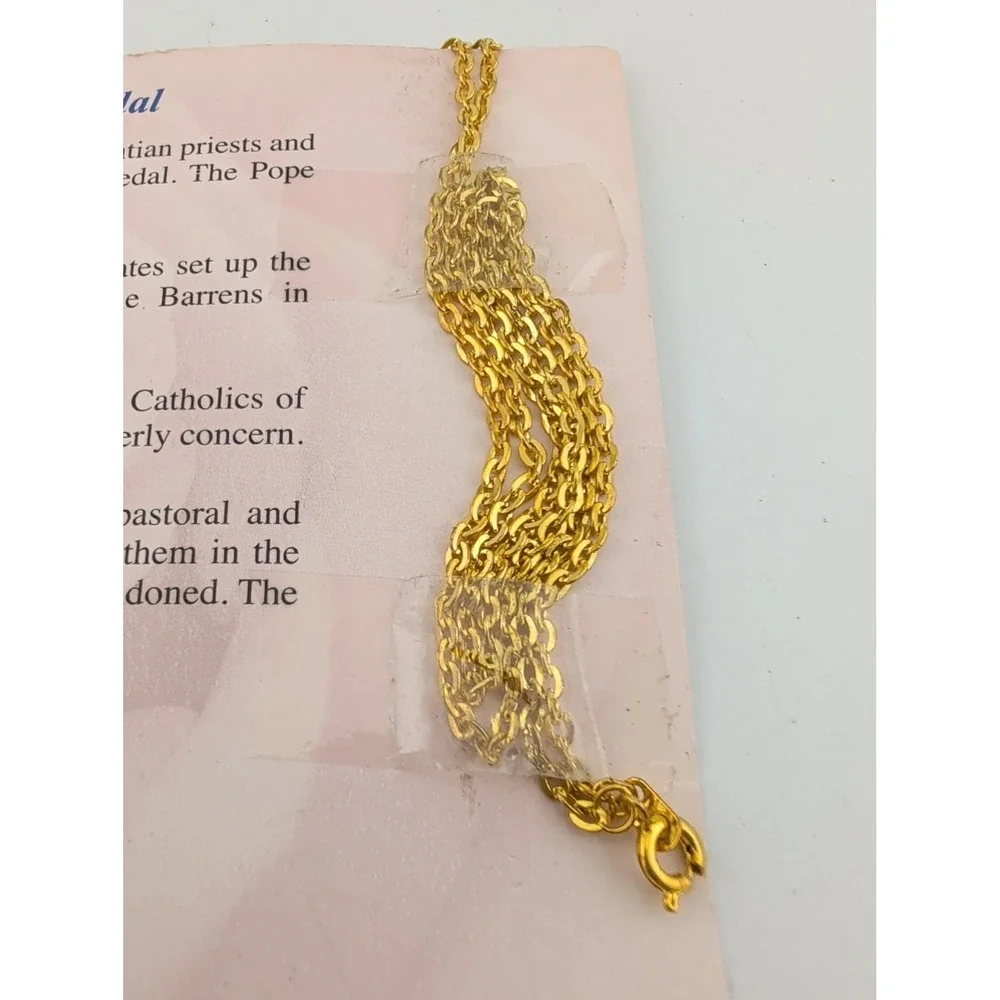 MIraculous Medal Pendant Necklace & Information Card- Gold Tone